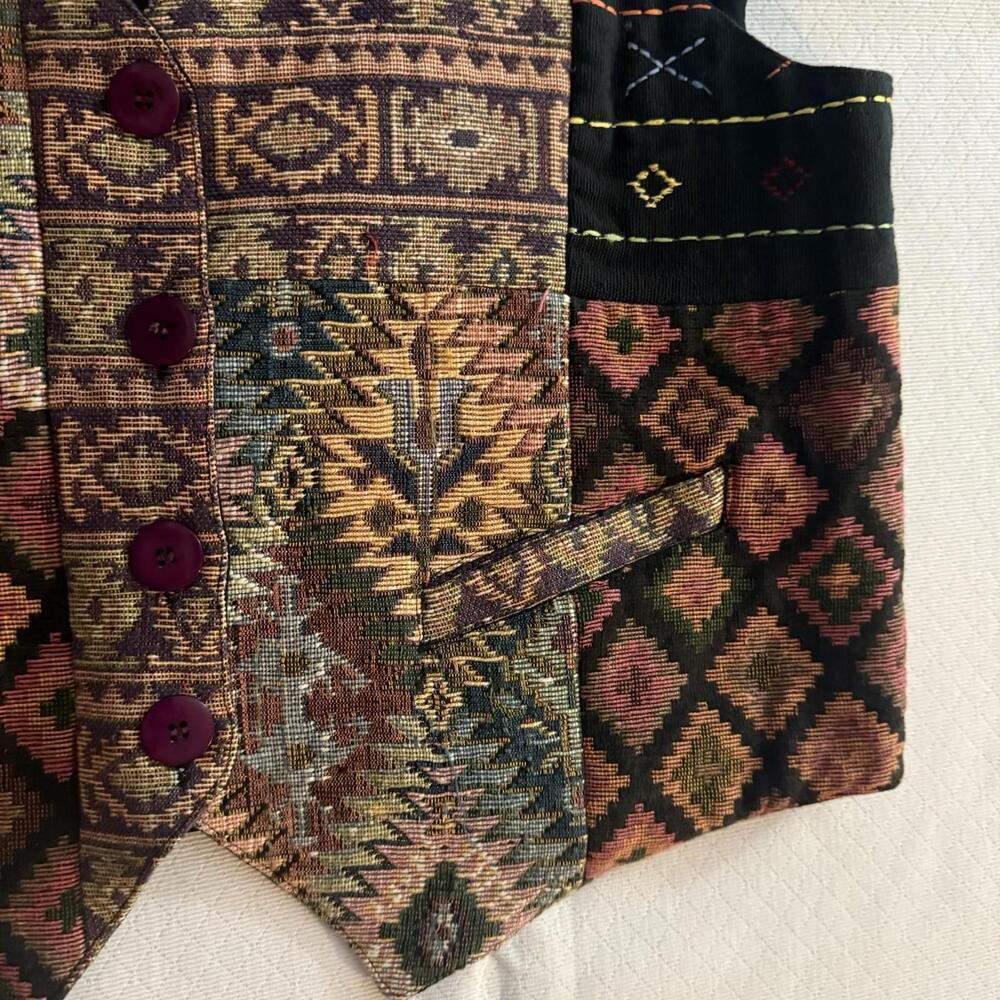 Vintage Tapestry Vest Womens. Cotton, Handmade. Size M. Southwestern 90s Boho - Picture 8 of 8